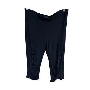 Modes Crystal Womens Black Button Accents Ruched Hem Capri Pants Pedal Pusher